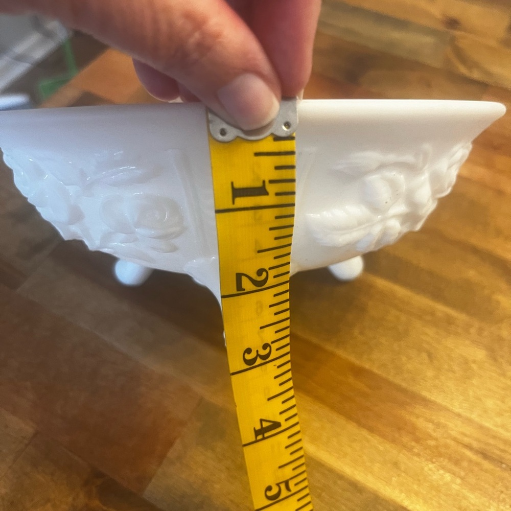 Imperial Milk Glass Rose 3-Toed Footed Bowl - Picture 5 of 5